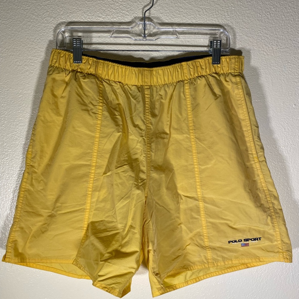 Ralph Lauren Polo Sport Men's Yellow and Blue Shorts - Size Large